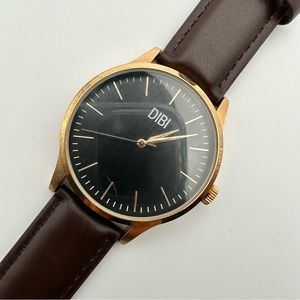Dibi Mens Formal Quartz Black Tan Circular Dressy Classic Dress Watch
